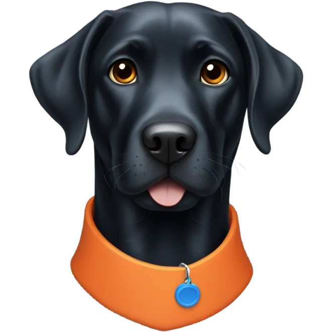 Black Labrador wearing orange and blue collar  emoji