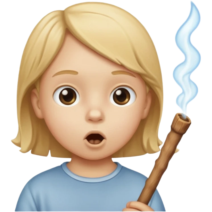 The white child blows into the stick emoji