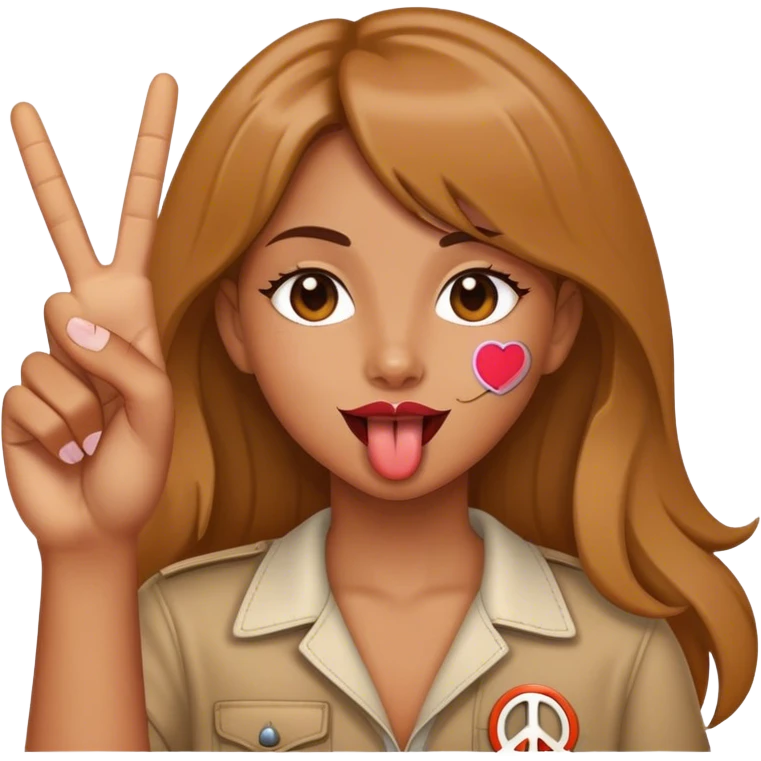 girl holding a peace sign with tongue out emoji
