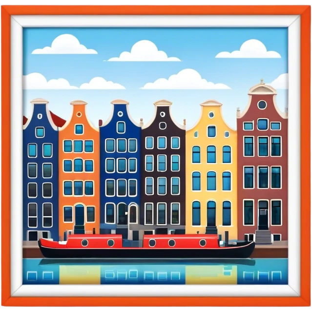 Cinematic Realistic Amsterdam Canal Houses Landmark Emoji, featuring narrow, gabled facades in vibrant colors. emoji