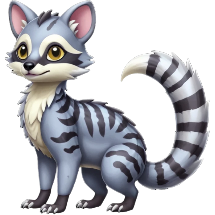 Colorful dark tropical exotic cute cool beautiful shiny beautiful fantasy-civet-genet-sergal-vernid-Gryphon-Cacomistle-Trico-oncilla-animal-Fakémon-hybrid-fursona (full body) emoji