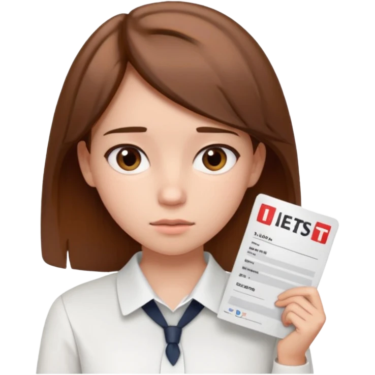 The girl shows her IELTS certificate with a score of 3.0 in disappointment emoji