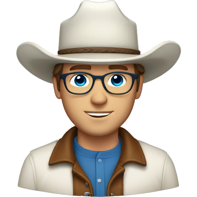 White man with brown hair, blue eyes, glasses, cowboy hat and bolo emoji
