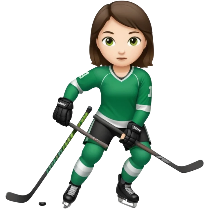 Girl hockey player full body with green jersey brunette emoji