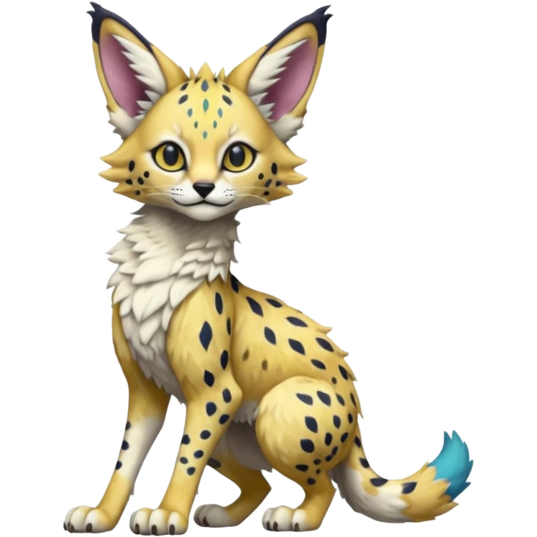 Epic complex detailed realistic aesthetic-scenic-Fakémon-Trico-Sergal-Serval-Vernid-creature emoji
