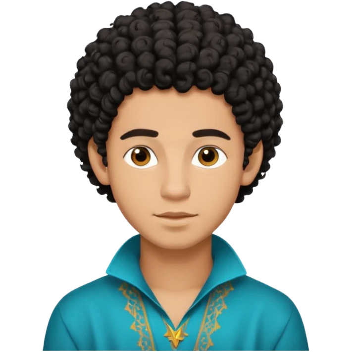 Young man with black curly hair cascade Haircut and light dark skin, moroccan / amazingh race emoji