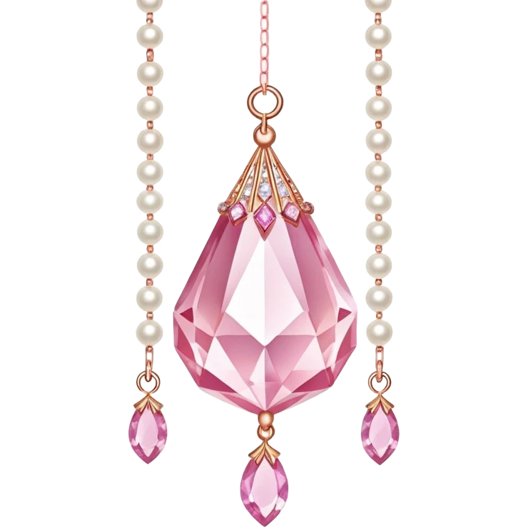 Rose-colored pastel glistening glossy sparkly shiny glittery hanging crystals pearls and beads and gemstones decorations emoji