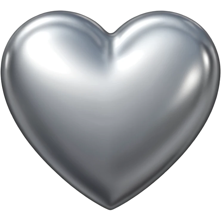 Liquid chrome heart emoji, silver metallic color, iOS emoji style, smooth reflective surface, rounded shape, realistic highlights, minimal background emoji