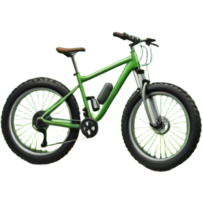 An icon showing a mountain bike with thick tires on a forest trail, surrounded by trees and natural terrain. The background features a lush green forest with sunlight filtering through the branches, and a winding path ahead. Transparent background highlights the  adventure of mountain biking. emoji