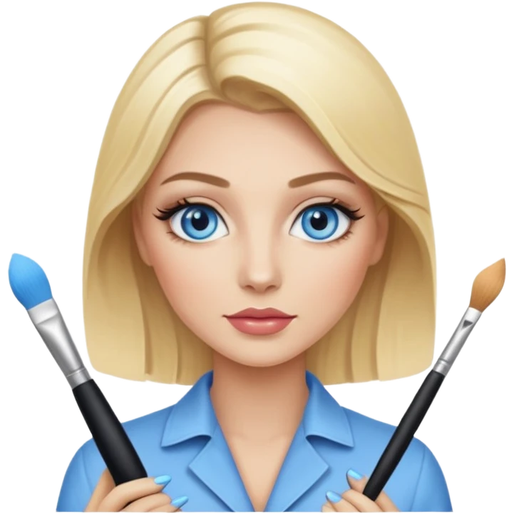 luxury blonde makeup artist with blue eye emoji