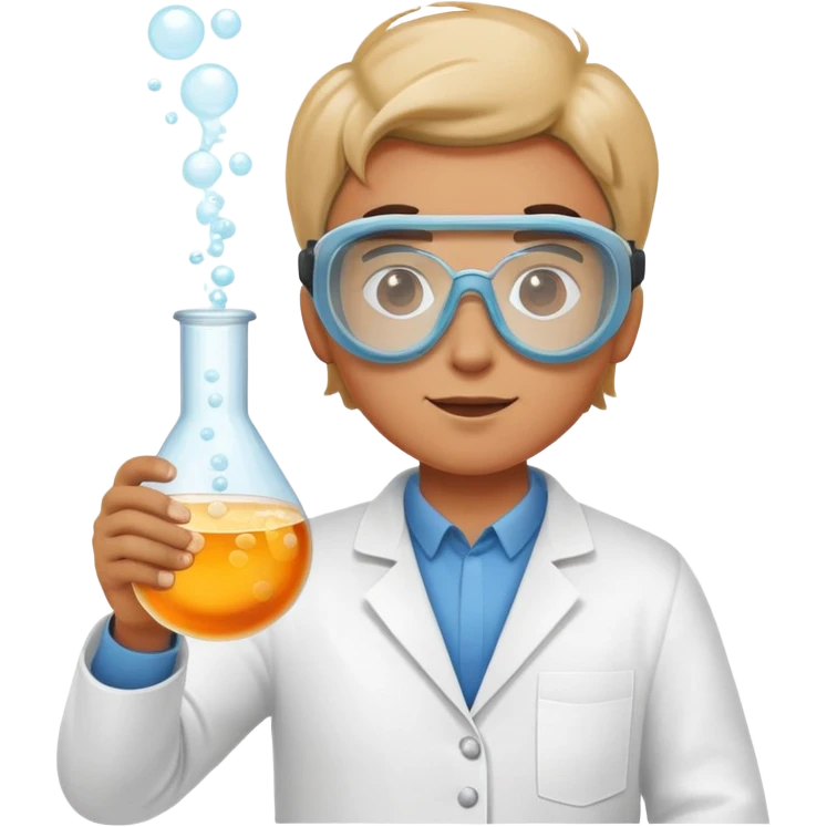 person doing a science experiment wearing lab goggles and holding a bubbling beaker emoji