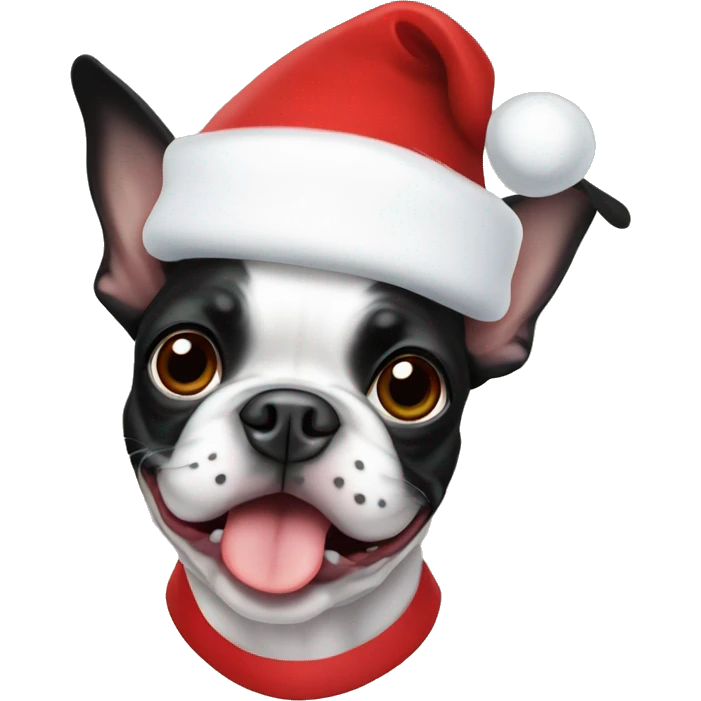 boston terrier with a santa hat emoji