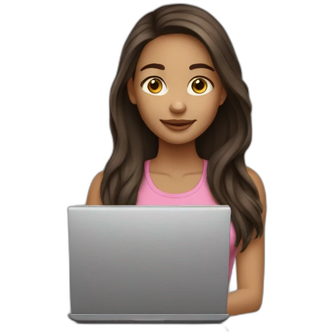 light skin girl long dark brown hairs with laptop emoji