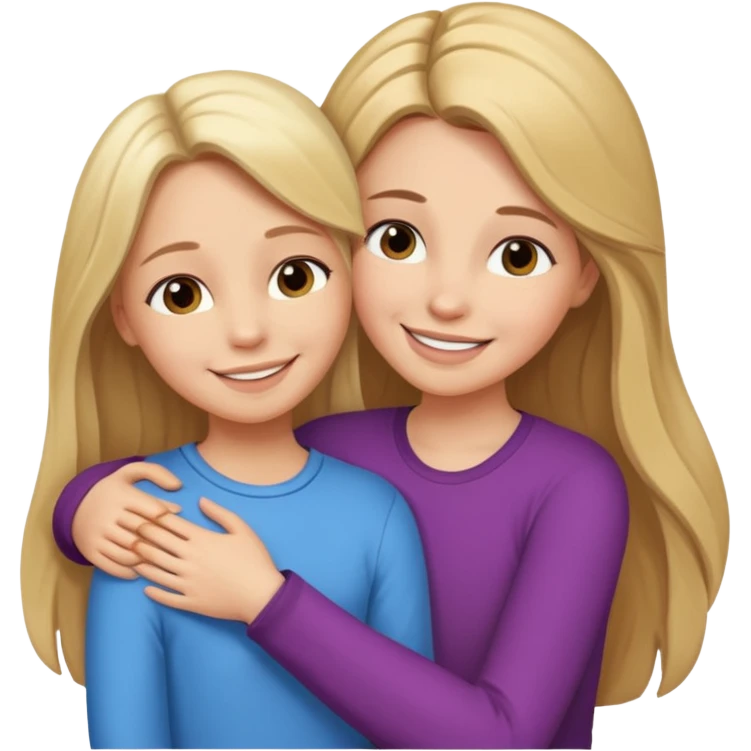 A beautiful mother with long brown hair hugging her cute 12yr old blonde hair daughter super happy emoji