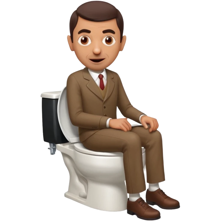 Toilet with a head sticking out.the head is a man who looks like mrbean  emoji