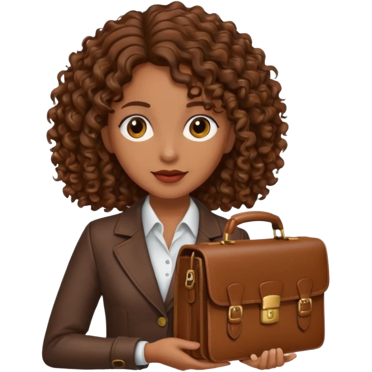 brown curly/wavy haired woman holding a briefcase  emoji