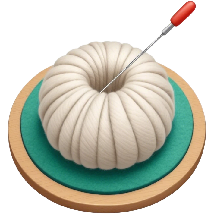 Felt crafting icon, wool fibers being felted, textured wool ball, needle and felting mat, minimalistic style, clean lines, transparent background. emoji