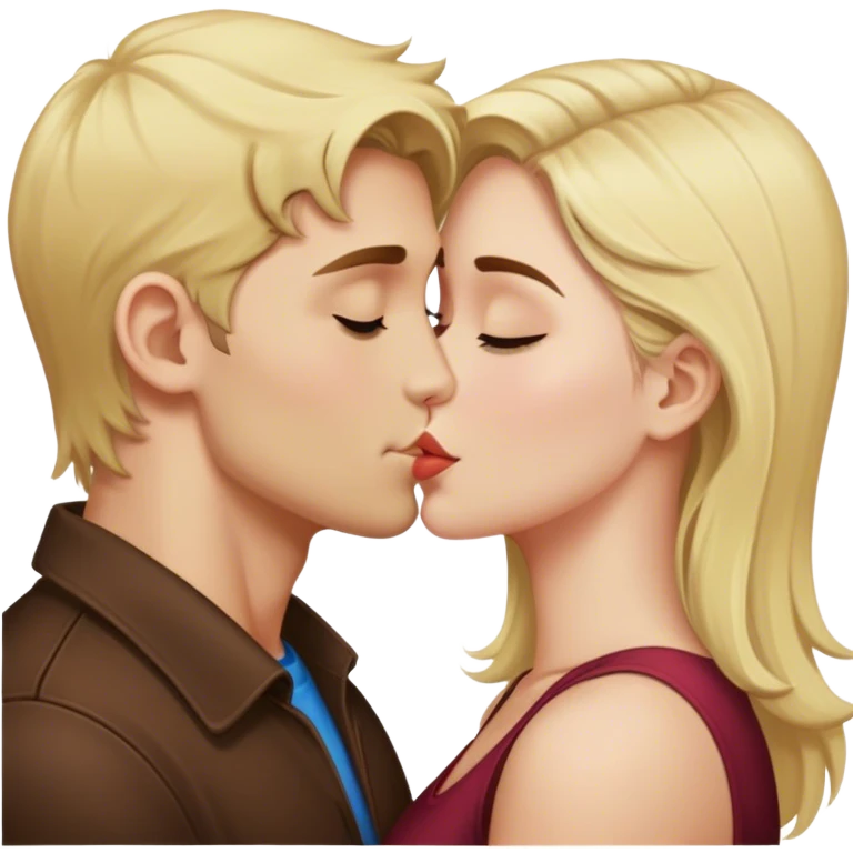 A blonde guy kissing a brunette girl emoji