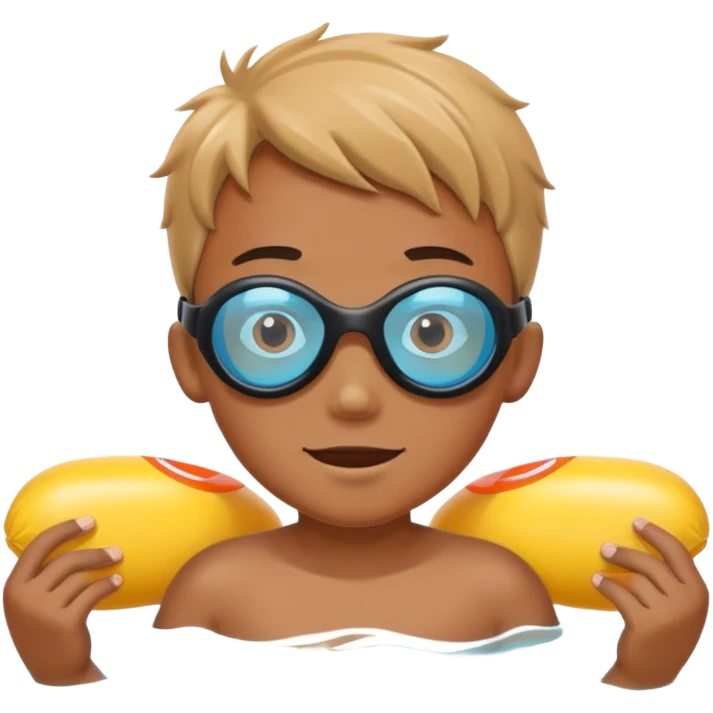 Boy wearing swim goggles and floaties  emoji