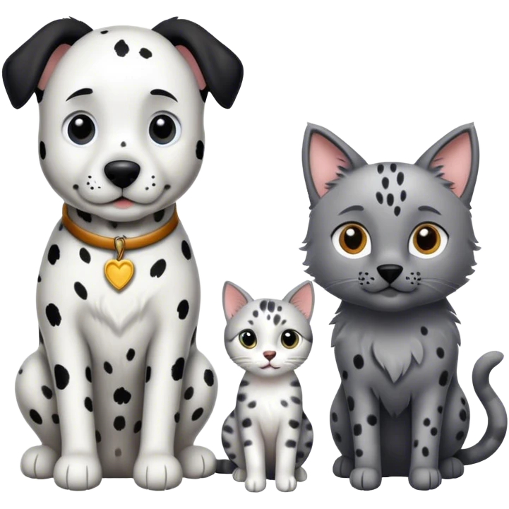 Dalmatian with a Belgium shepherd and a gray cat emoji