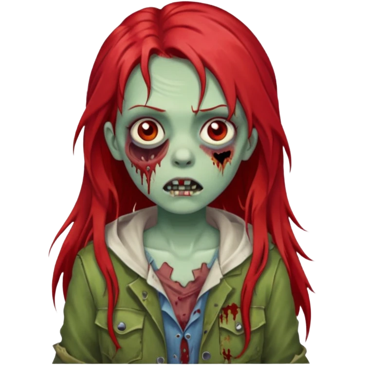 i want a pretty zombie girl emoji with red long hair with a white png emoji