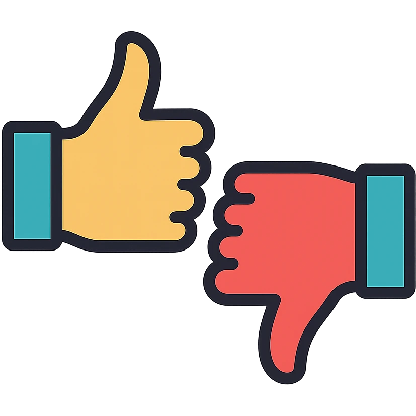 clean modern icon style hand with two thumbs, one thumb pointing up and one thumb pointing down emoji