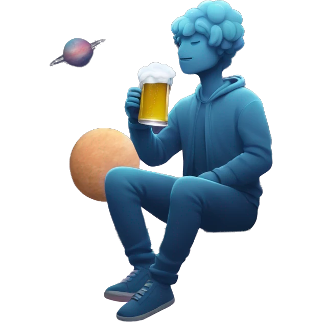 Person sat on a nebula drinking beer, line drawn style emoji