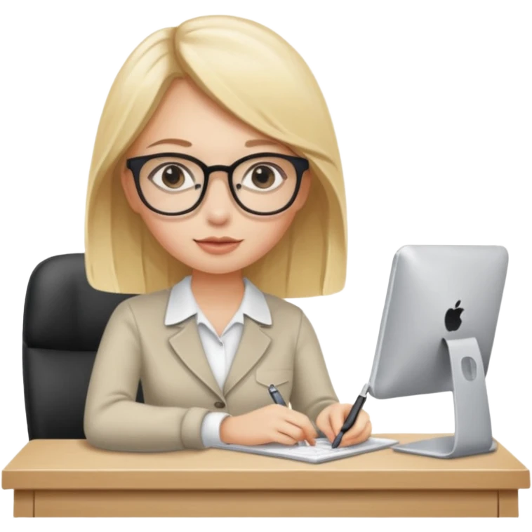 Beautiful blonde girl wearing eye glasses working at desk emoji