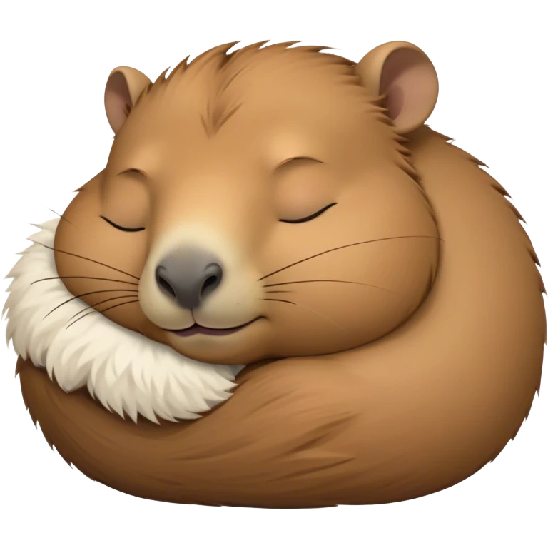 Meme-Worthy Cute Sleeping Capybara Portrait Emoji, Head resting peacefully with a contented smile, showcasing luxuriously soft, fluffy fur and a characteristic capybara head with a broad snout and small, gentle ears, with eyes gently closed in serene slumber, Simplified yet hilariously adorable features, highly detailed, glowing with a soft, drowsy natural light, high shine, relaxed and utterly lovable, stylized with an air of playful laziness, bright and heartwarming, soft glowing outline, capturing the essence of a sleeping capybara that feels destined to become the next viral sensation of adorable rest! emoji