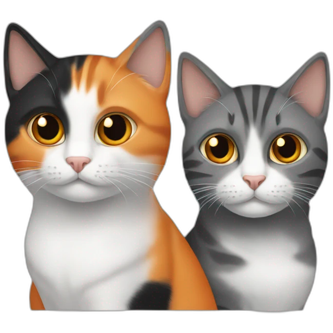 three cats. orange, black, grey emoji