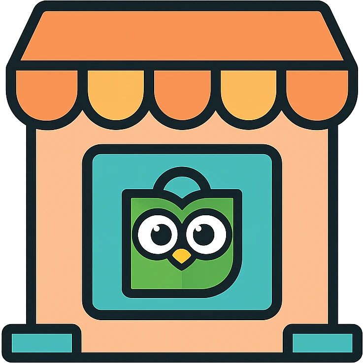 store with Tokopedia logo in pastel colors, colored icon style with black outline emoji