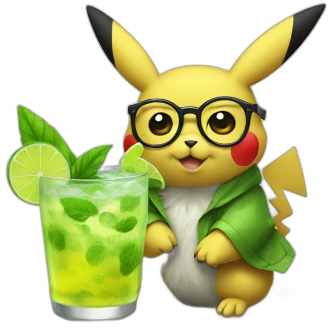 sick pikachu with glasses drinking mojito emoji