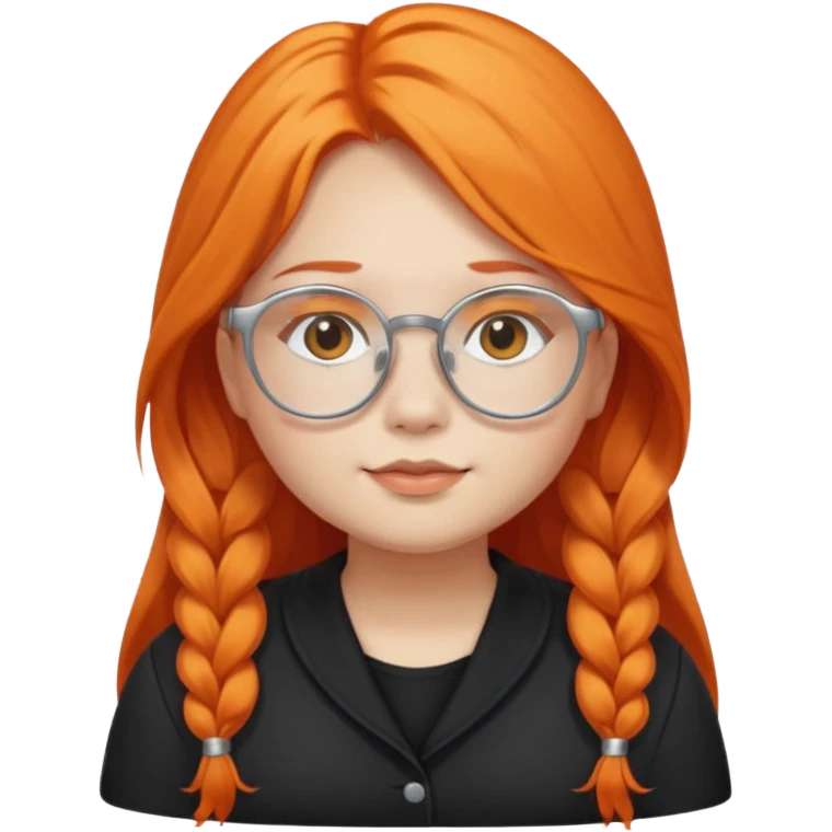 girl with chubby cheeks, long orange hair, and silver glasses. Black clothes emoji