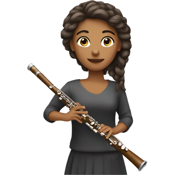une joueuse de flute traversière avec cheveux brun emoji