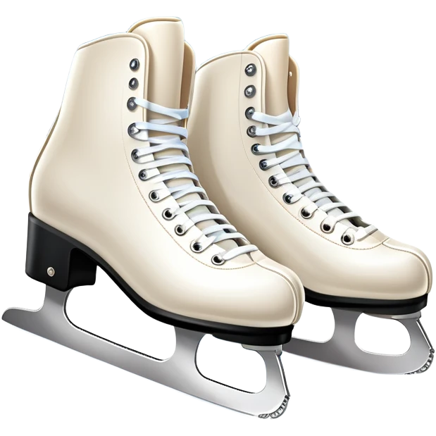 An icon showing a pair of elegant figure skates placed on the smooth, sparkling ice of a grand ice arena. The rink is surrounded by cheering spectators and soft arena lights, creating a beautiful, dynamic atmosphere. Transparent background highlights the grace and beauty of figure skating. emoji