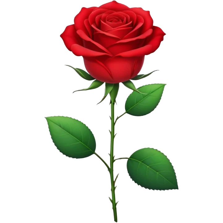 Generate a high-quality image of a single rose flower with stem and leaves, realistic color and shading, smooth gradient colors, no human figures, no facial features, no brand markings, simple white background, high-resolution.
 emoji