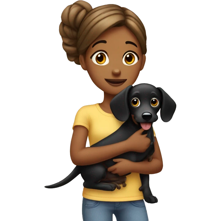 girl holding a black wiener dog ￼ emoji