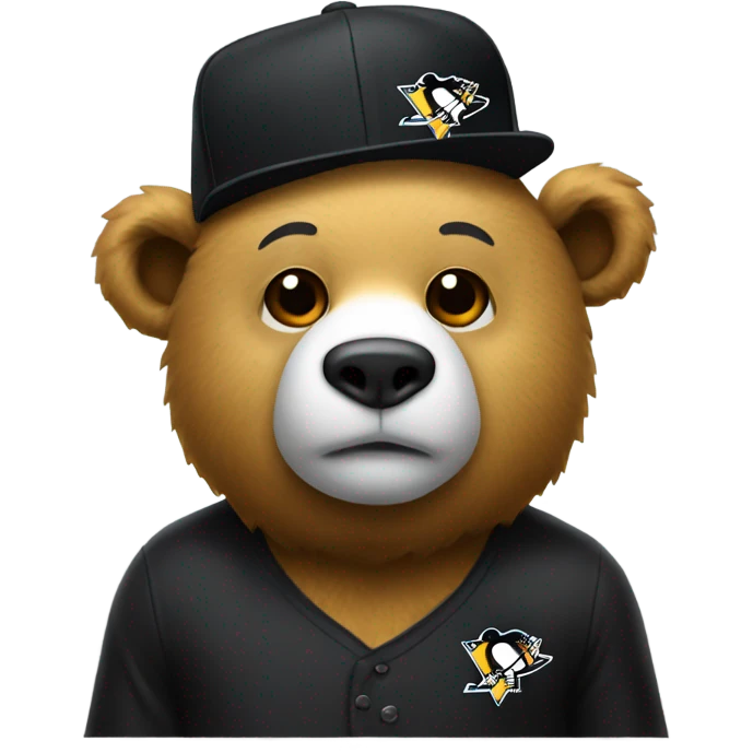 A bear wearing a Pittsburgh Penguins hat emoji