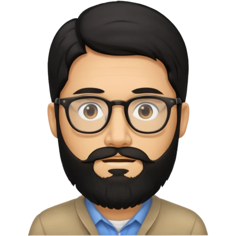 man with long black hair and beard and eyeglasses emoji