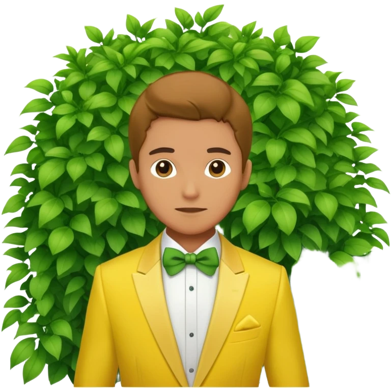 Man in a yellow tux hiding in a bush emoji
