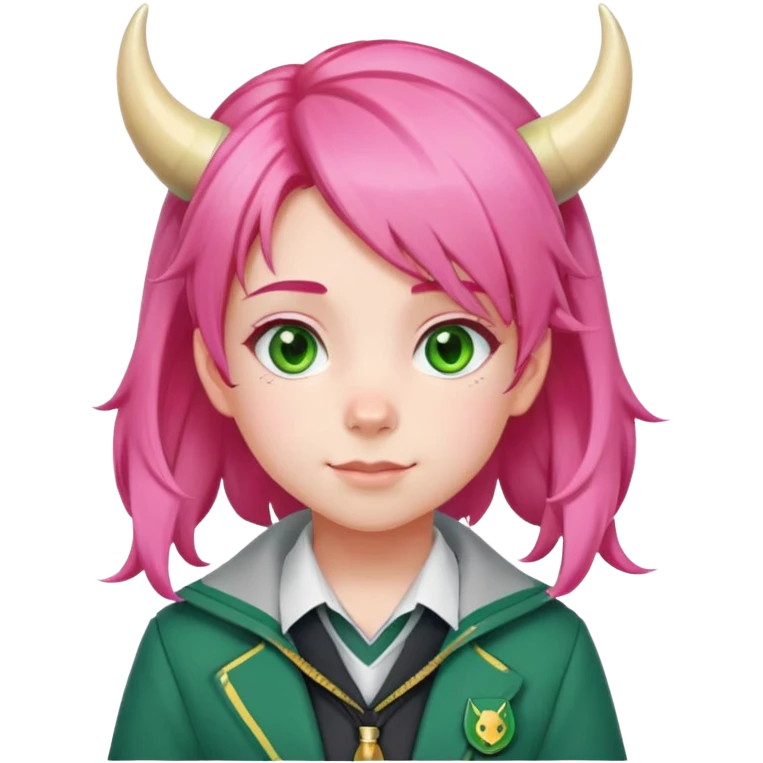 Anya Forger from Spy x Family, cute little girl with pink hair styled with two horn-like tufts, green eyes, cheerful expression, wearing Eden Academy school uniform with red jacket emoji