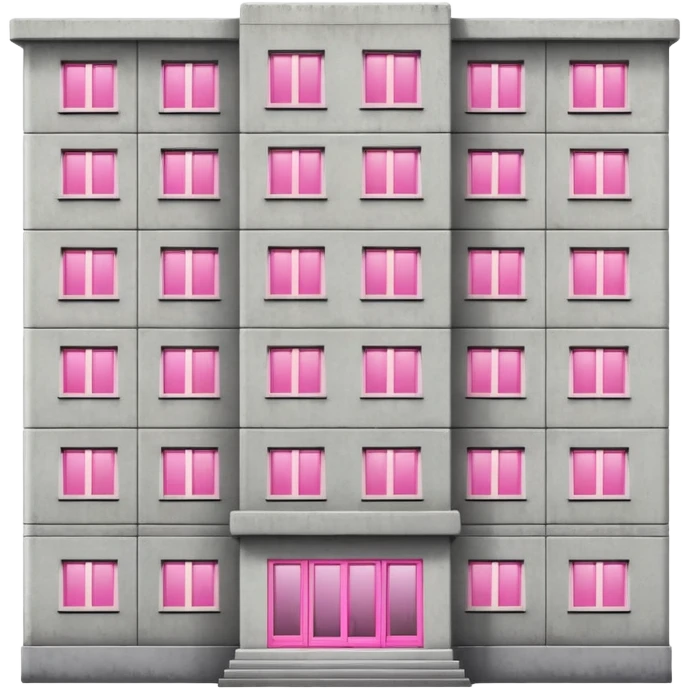Soviet-style concrete apartment block with many normal windows and a single pink illuminated window emoji