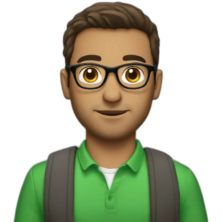 Arab gay man with glasses holding and brown hair wearing green emoji