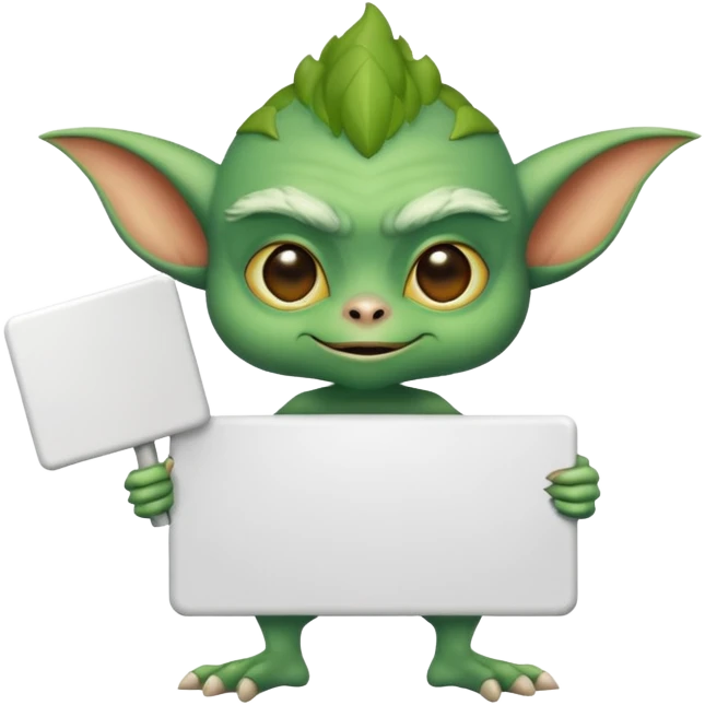 A gremlin holding a large blank sign emoji