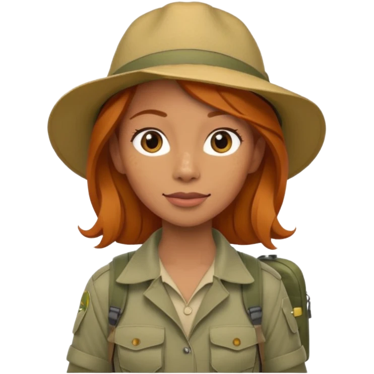 
wildlife photographer, trekking clothes, ginger hair emoji