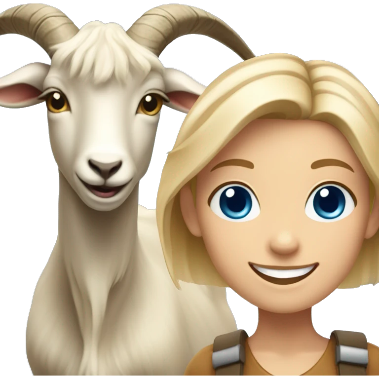 smiling girl with blonde hair blue eyes holding Billy goat emoji
