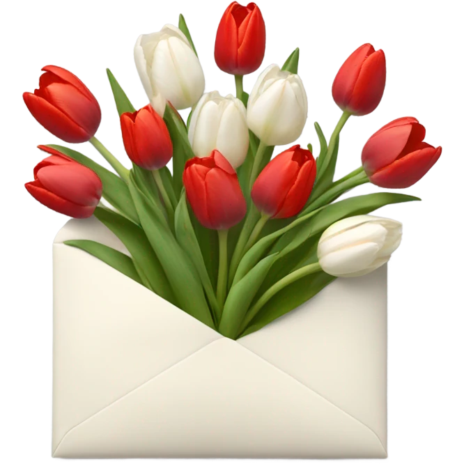 Light beige Envelope with 4 red tulips and 4 white tulips in. Just put more tulips in and make envelope colour lighter. Make envelope an off white colour emoji