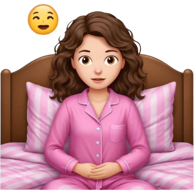 aestethic brunette wavy hair, waking up with a pink pajama emoji