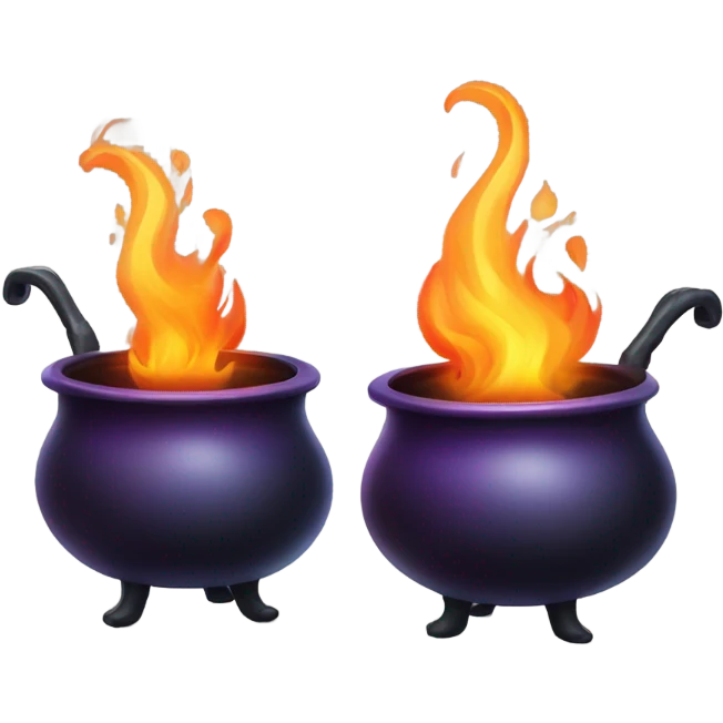 dual witches cauldron identical one empty and one have a flame emoji