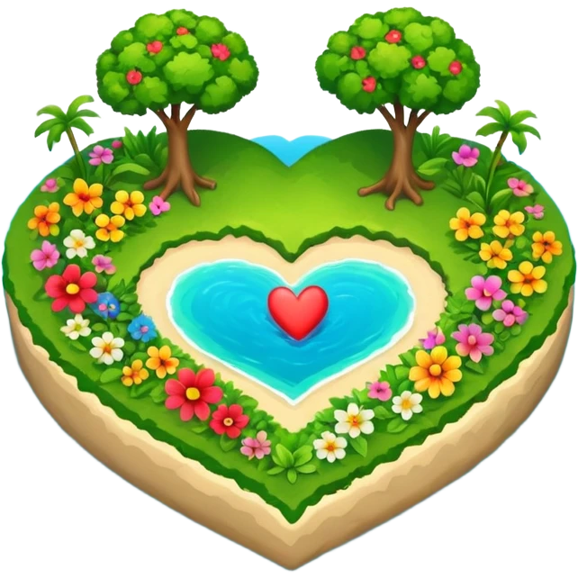 A heart as a island with green and flowers on it emoji